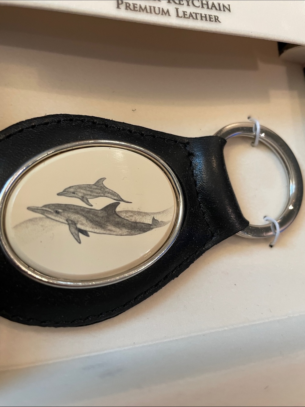DOLPHIN Keychain Premium Black Leather Barlow Engravings New in box